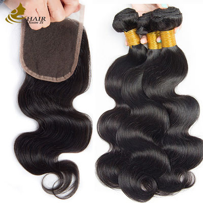 Oem Remy मानव बाल एक्सटेंशन बंडल Weft कच्चे शरीर लहर बाल बंडल बंद के साथ