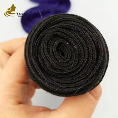 बैंगनी रंग बॉडी वेव ओम्ब्रे मानव बाल एक्सटेंशन 26 इंच वर्जिन मानव बाल बंडल