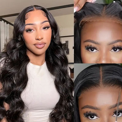 गोंद रहित अनुकूलित मानव बाल विग शरीर लहर फ्रंट फीता विग बिक्री के लिए