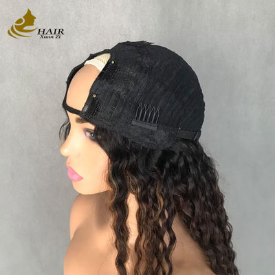 यू-आकार की लंबी घुंघराली तरंग 1b/4/27 रंगीन अनुकूलित मानव बाल विग