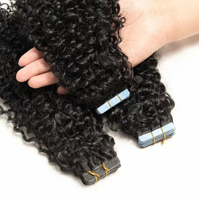 20 इंच नेचुरल ब्लैक वाटर वेव टेप इन ह्यूमन हेयर एक्सटेंशन